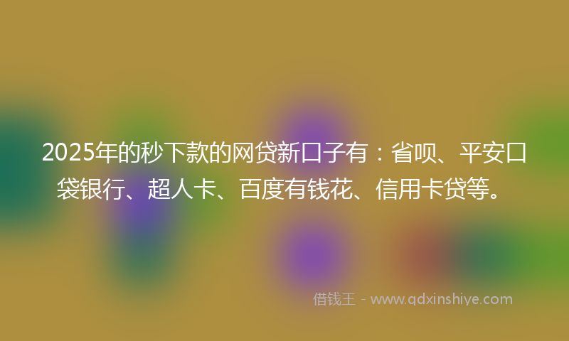 2025年的秒下款的网贷新口子有：省呗、平安口袋银行、超人卡、百度有钱花、信用卡贷等。