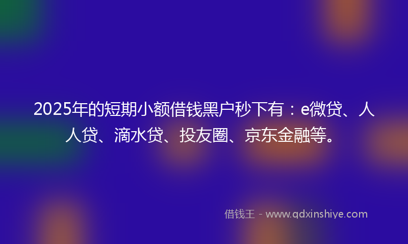2025年的短期小额借钱黑户秒下有：e微贷、人人贷、滴水贷、投友圈、京东金融等。