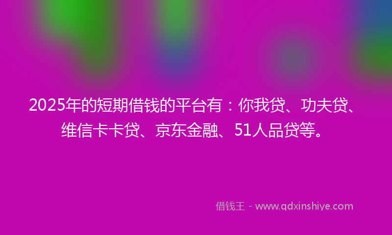 2025年的短期借钱的平台有：你我贷、功夫贷、维信卡卡贷、京东金融、51人品贷等。
