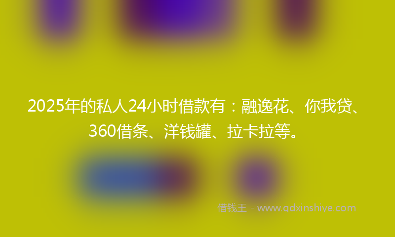 2025年的私人24小时借款有：融逸花、你我贷、360借条、洋钱罐、拉卡拉等。