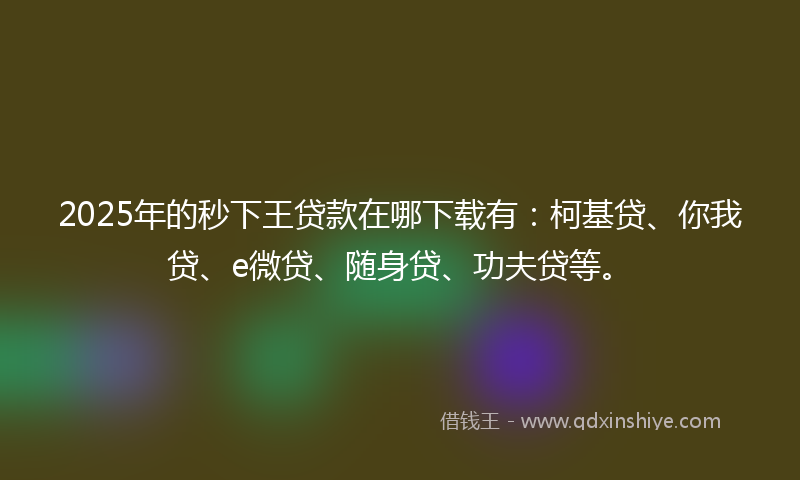 2025年的秒下王贷款在哪下载有：柯基贷、你我贷、e微贷、随身贷、功夫贷等。