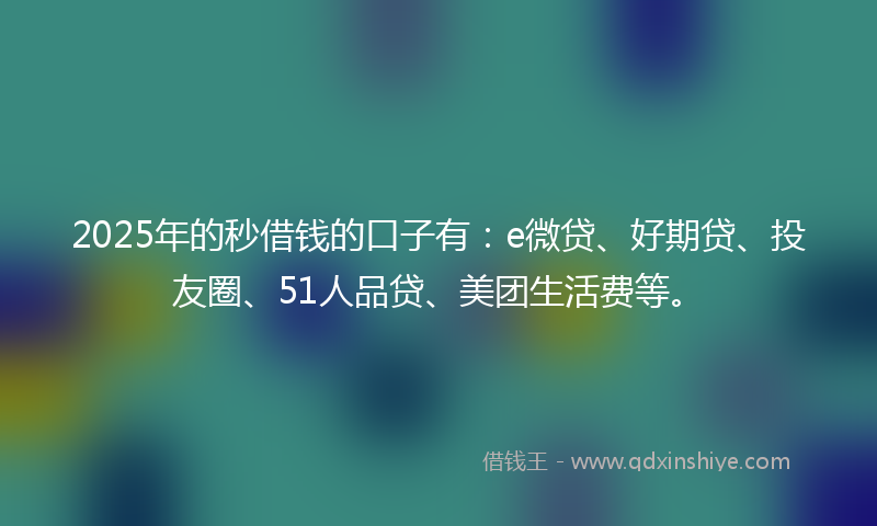 2025年的秒借钱的口子有：e微贷、好期贷、投友圈、51人品贷、美团生活费等。