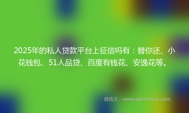2025年的私人贷款平台上征信吗有：替你还、小花钱包、51人品贷、百度有钱花、安逸花等。