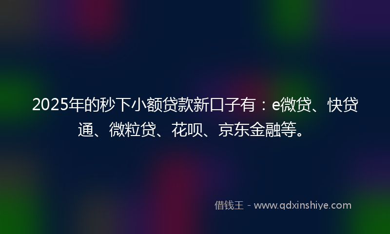 2025年的秒下小额贷款新口子有：e微贷、快贷通、微粒贷、花呗、京东金融等。