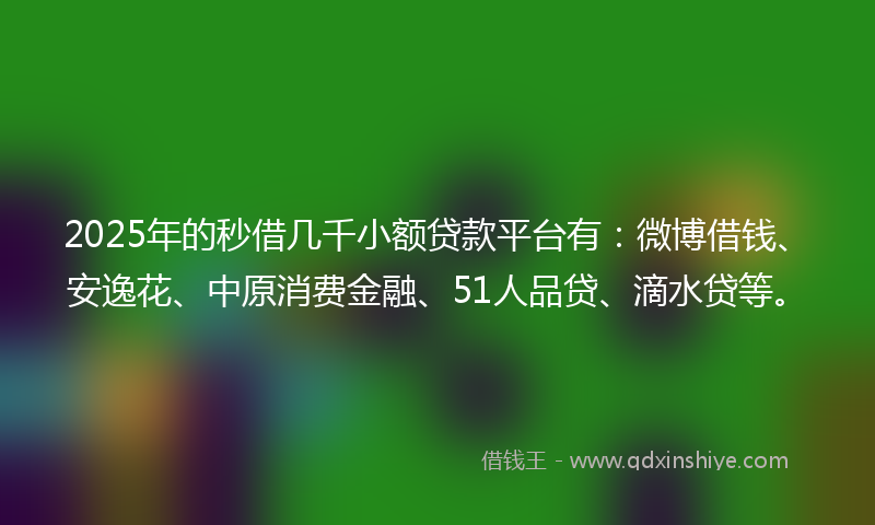 2025年的秒借几千小额贷款平台有：微博借钱、安逸花、中原消费金融、51人品贷、滴水贷等。