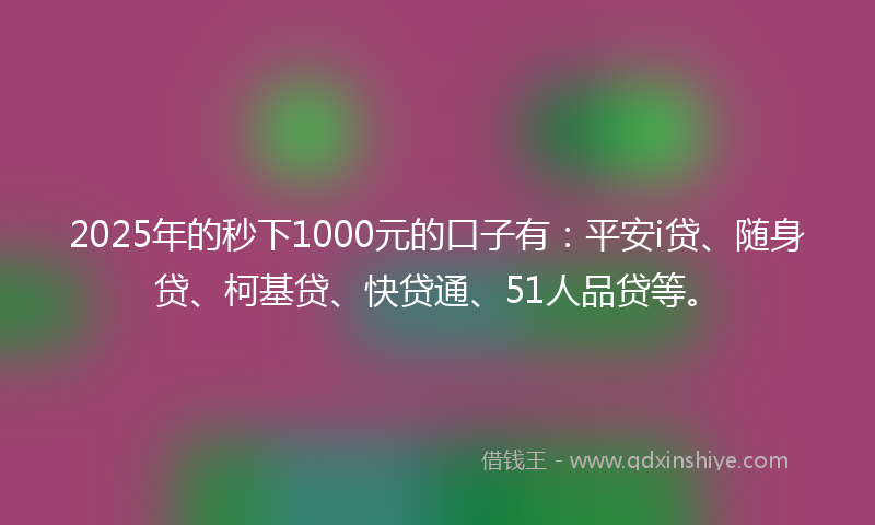 2025年的秒下1000元的口子有：平安i贷、随身贷、柯基贷、快贷通、51人品贷等。