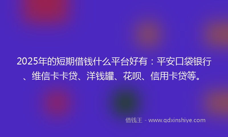 2025年的短期借钱什么平台好有：平安口袋银行、维信卡卡贷、洋钱罐、花呗、信用卡贷等。