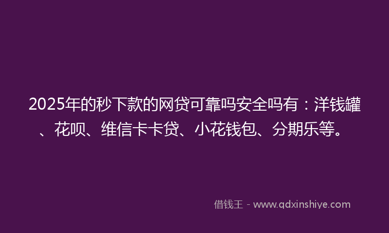 2025年的秒下款的网贷可靠吗安全吗有：洋钱罐、花呗、维信卡卡贷、小花钱包、分期乐等。