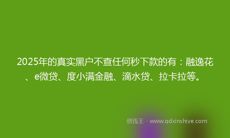 2025年的真实黑户不查任何秒下款的有：融逸花、e微贷、度小满金融、滴水贷、拉卡拉等。