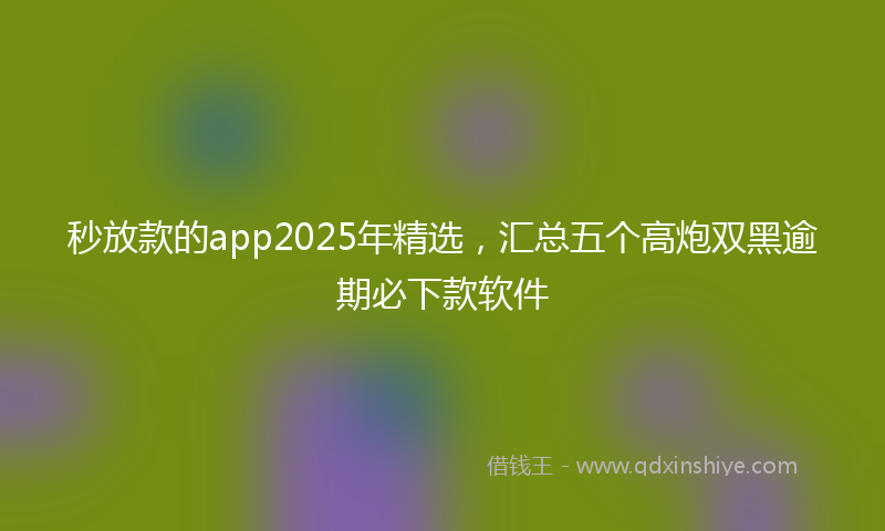 秒放款的app2025年精选，汇总五个高炮双黑逾期必下款软件