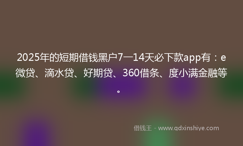 2025年的短期借钱黑户7一14天必下款app有：e微贷、滴水贷、好期贷、360借条、度小满金融等。