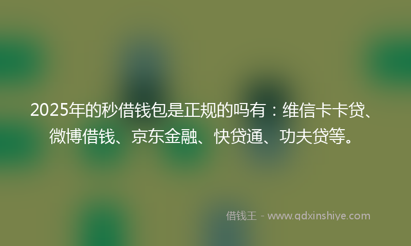 2025年的秒借钱包是正规的吗有：维信卡卡贷、微博借钱、京东金融、快贷通、功夫贷等。