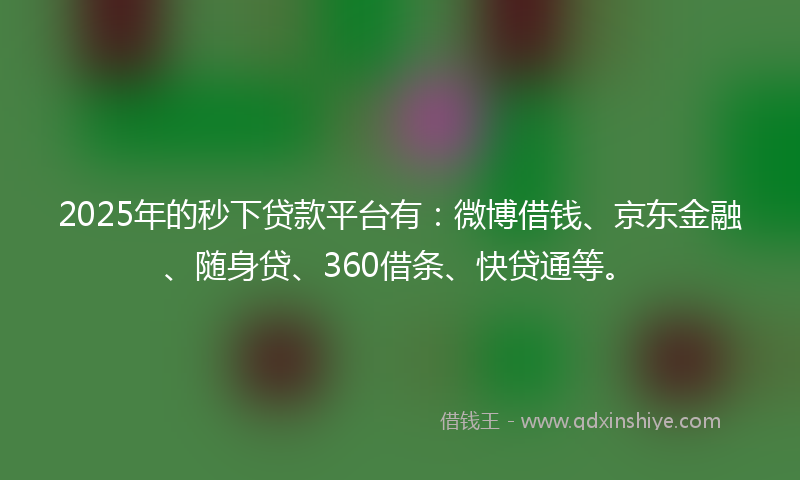 2025年的秒下贷款平台有：微博借钱、京东金融、随身贷、360借条、快贷通等。