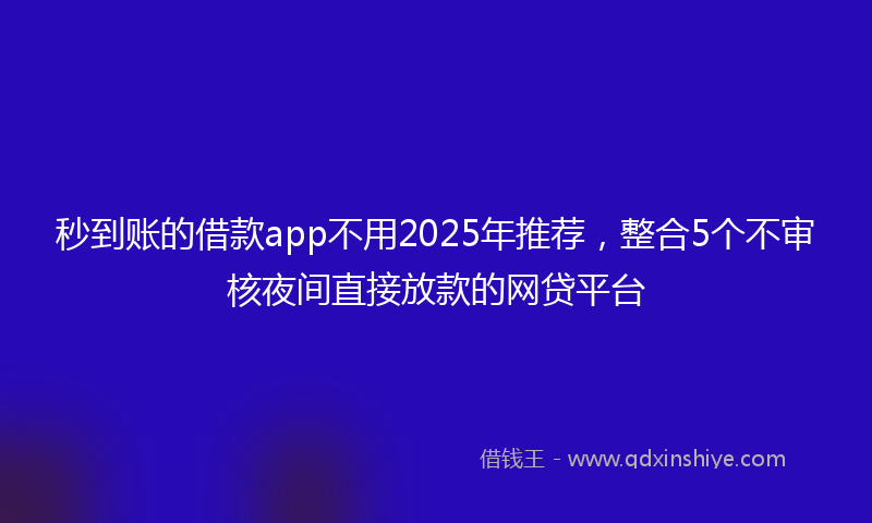 秒到账的借款app不用2025年推荐，整合5个不审核夜间直接放款的网贷平台