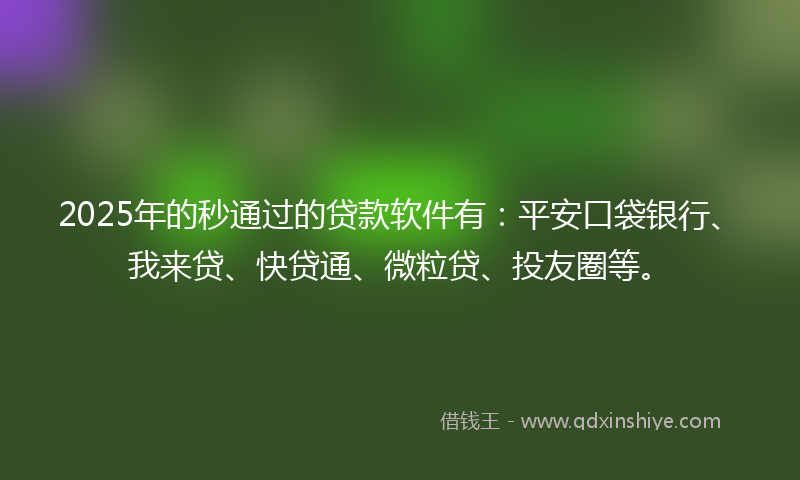 2025年的秒通过的贷款软件有：平安口袋银行、我来贷、快贷通、微粒贷、投友圈等。
