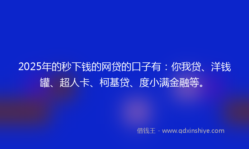 2025年的秒下钱的网贷的口子有：你我贷、洋钱罐、超人卡、柯基贷、度小满金融等。
