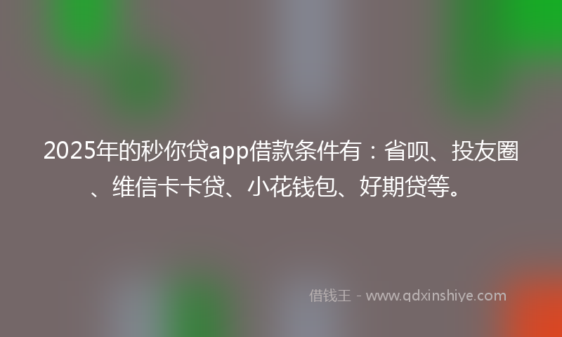 2025年的秒你贷app借款条件有：省呗、投友圈、维信卡卡贷、小花钱包、好期贷等。