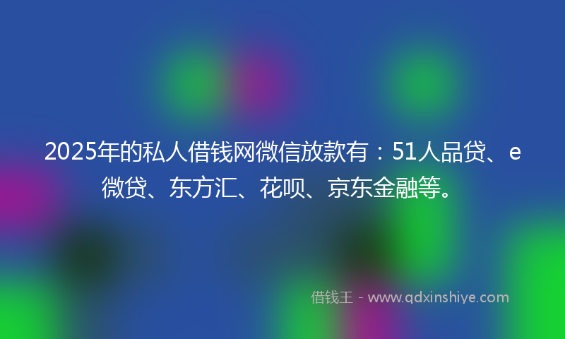 2025年的私人借钱网微信放款有：51人品贷、e微贷、东方汇、花呗、京东金融等。