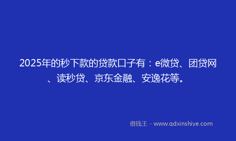 2025年的秒下款的贷款口子有：e微贷、团贷网、读秒贷、京东金融、安逸花等。