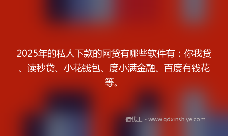 2025年的私人下款的网贷有哪些软件有：你我贷、读秒贷、小花钱包、度小满金融、百度有钱花等。