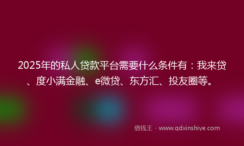 2025年的私人贷款平台需要什么条件有：我来贷、度小满金融、e微贷、东方汇、投友圈等。