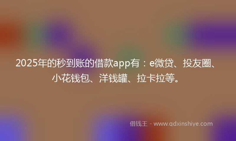 2025年的秒到账的借款app有：e微贷、投友圈、小花钱包、洋钱罐、拉卡拉等。
