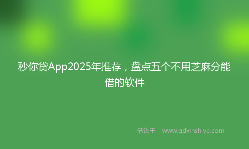 秒你贷App2025年推荐，盘点五个不用芝麻分能借的软件