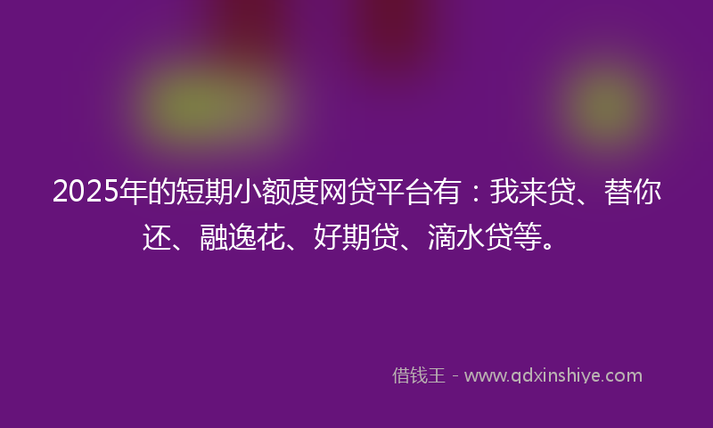 2025年的短期小额度网贷平台有：我来贷、替你还、融逸花、好期贷、滴水贷等。
