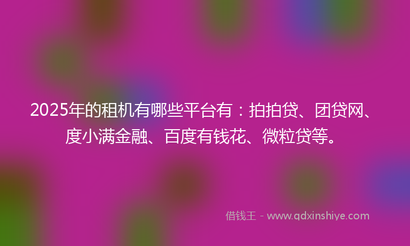 2025年的租机有哪些平台有：拍拍贷、团贷网、度小满金融、百度有钱花、微粒贷等。