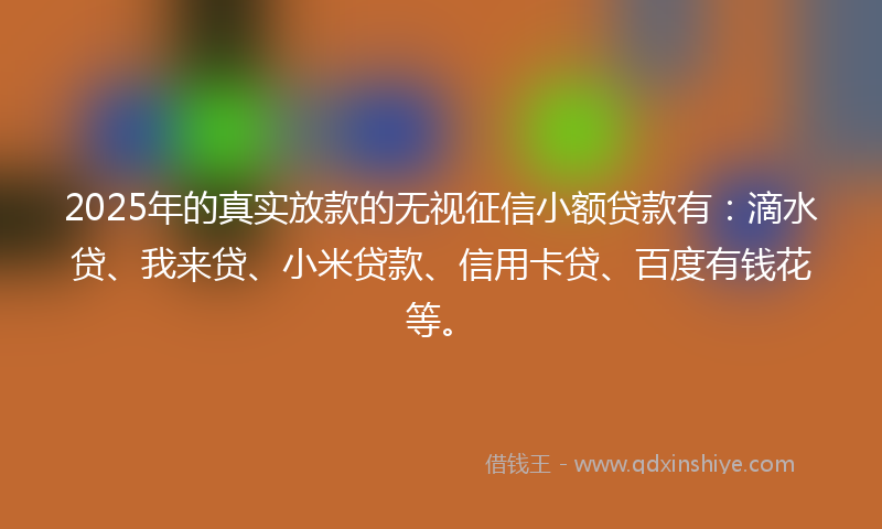 2025年的真实放款的无视征信小额贷款有:滴水贷、我来贷、小米贷款、信用卡贷、百度有钱花等。