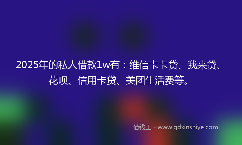2025年的私人借款1w有：维信卡卡贷、我来贷、花呗、信用卡贷、美团生活费等。