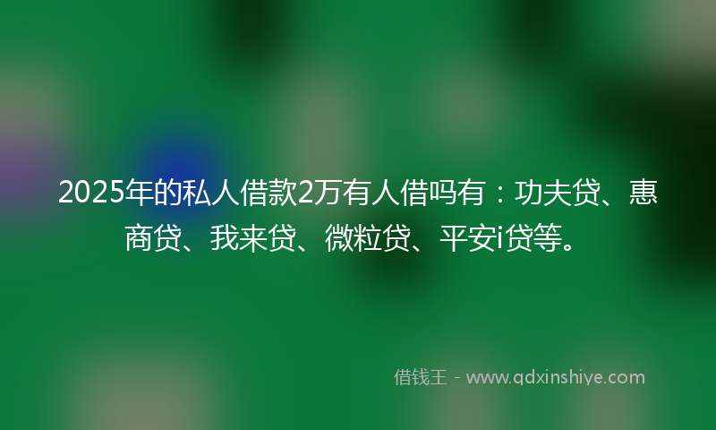 2025年的私人借款2万有人借吗有：功夫贷、惠商贷、我来贷、微粒贷、平安i贷等。