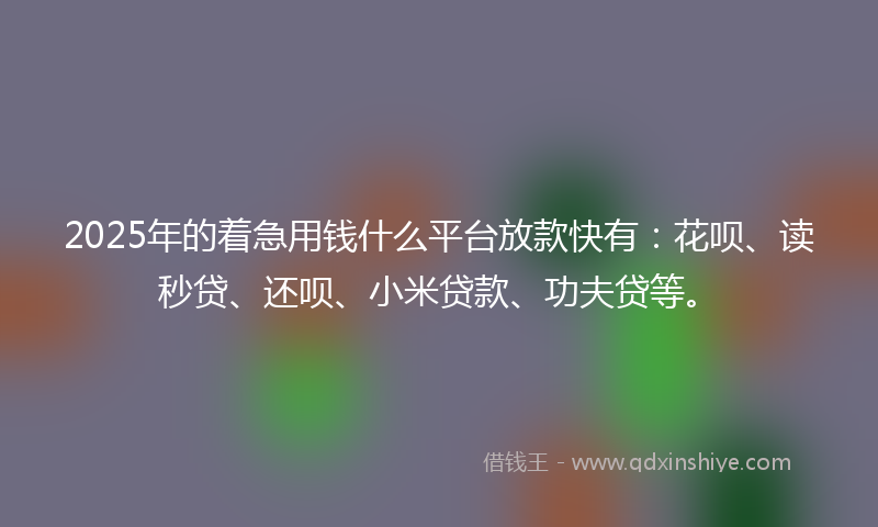 2025年的着急用钱什么平台放款快有：花呗、读秒贷、还呗、小米贷款、功夫贷等。