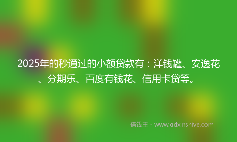 2025年的秒通过的小额贷款有：洋钱罐、安逸花、分期乐、百度有钱花、信用卡贷等。