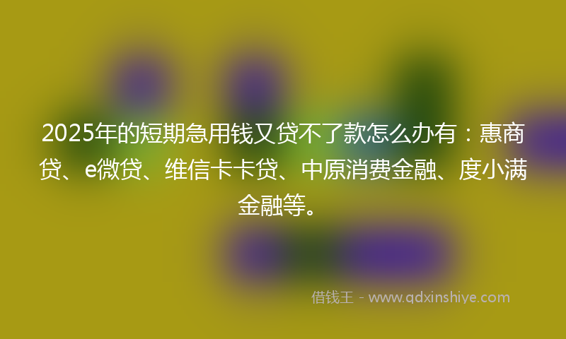 2025年的短期急用钱又贷不了款怎么办有：惠商贷、e微贷、维信卡卡贷、中原消费金融、度小满金融等。