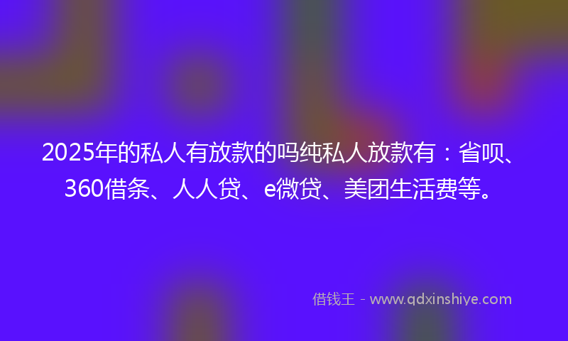 2025年的私人有放款的吗纯私人放款有：省呗、360借条、人人贷、e微贷、美团生活费等。