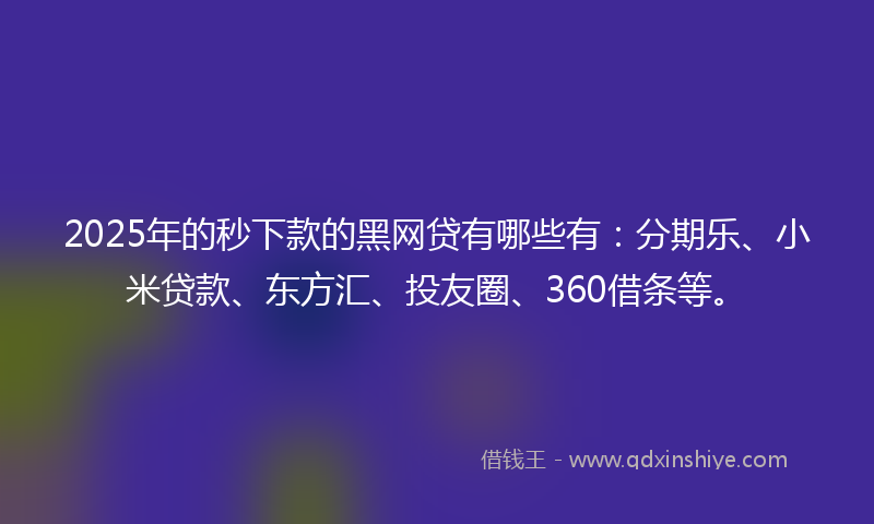2025年的秒下款的黑网贷有哪些有：分期乐、小米贷款、东方汇、投友圈、360借条等。