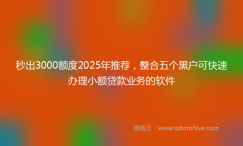 秒出3000额度2025年推荐，整合五个黑户可快速办理小额贷款业务的软件