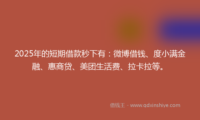 2025年的短期借款秒下有：微博借钱、度小满金融、惠商贷、美团生活费、拉卡拉等。