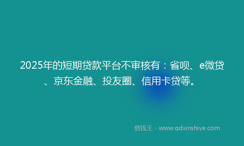 2025年的短期贷款平台不审核有:省呗、e微贷、京东金融、投友圈、信用卡贷等。