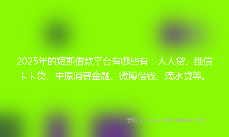 2025年的短期借款平台有哪些有：人人贷、维信卡卡贷、中原消费金融、微博借钱、滴水贷等。