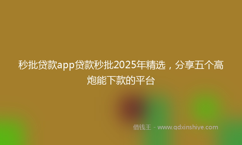 秒批贷款app贷款秒批2025年精选，分享五个高炮能下款的平台