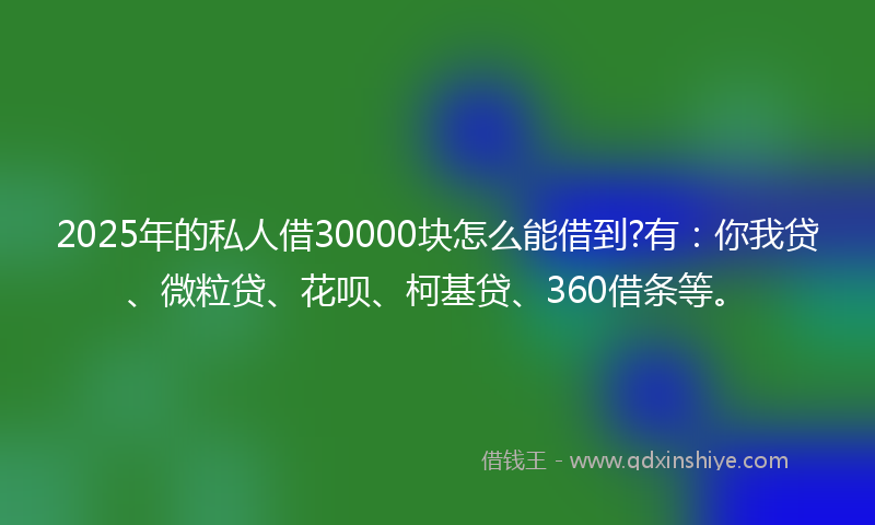 2025年的私人借30000块怎么能借到?有：你我贷、微粒贷、花呗、柯基贷、360借条等。