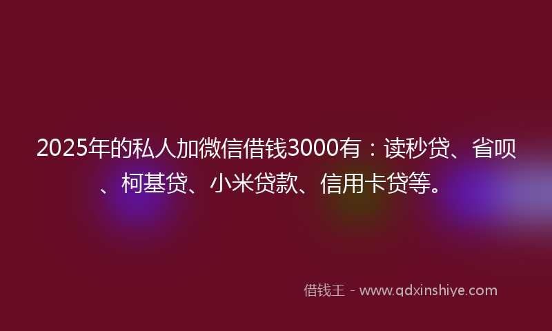 2025年的私人加微信借钱3000有：读秒贷、省呗、柯基贷、小米贷款、信用卡贷等。