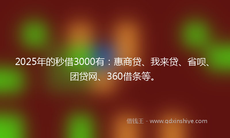 2025年的秒借3000有：惠商贷、我来贷、省呗、团贷网、360借条等。