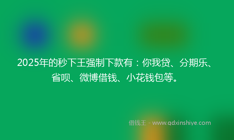 2025年的秒下王强制下款有：你我贷、分期乐、省呗、微博借钱、小花钱包等。