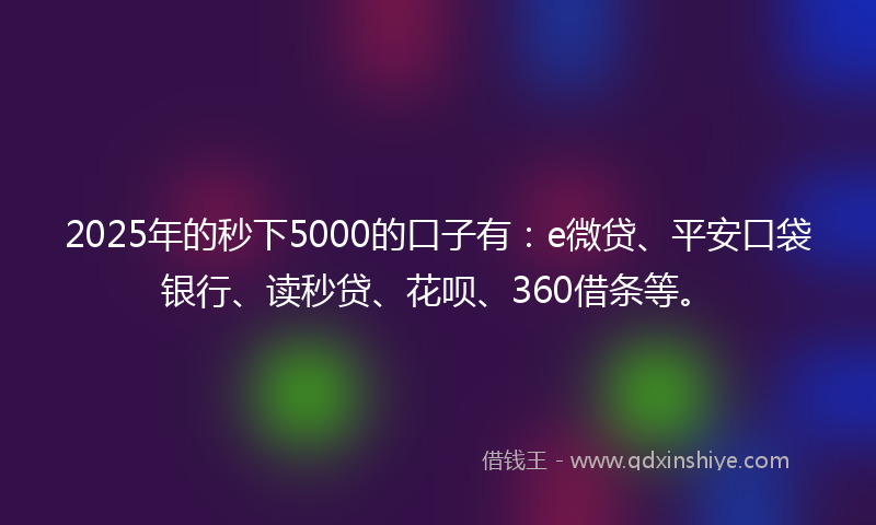 2025年的秒下5000的口子有：e微贷、平安口袋银行、读秒贷、花呗、360借条等。