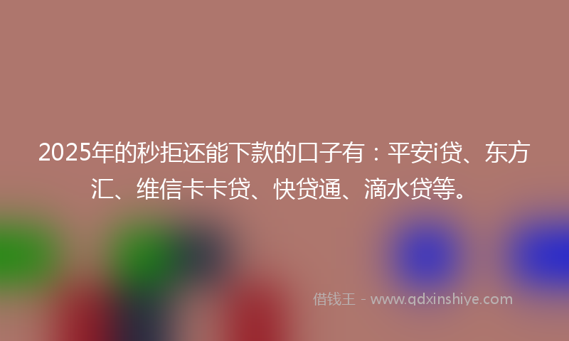 2025年的秒拒还能下款的口子有：平安i贷、东方汇、维信卡卡贷、快贷通、滴水贷等。