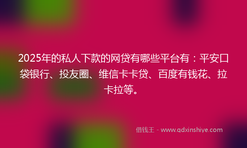 2025年的私人下款的网贷有哪些平台有：平安口袋银行、投友圈、维信卡卡贷、百度有钱花、拉卡拉等。