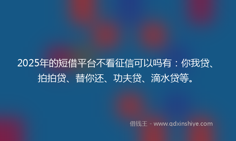 2025年的短借平台不看征信可以吗有：你我贷、拍拍贷、替你还、功夫贷、滴水贷等。